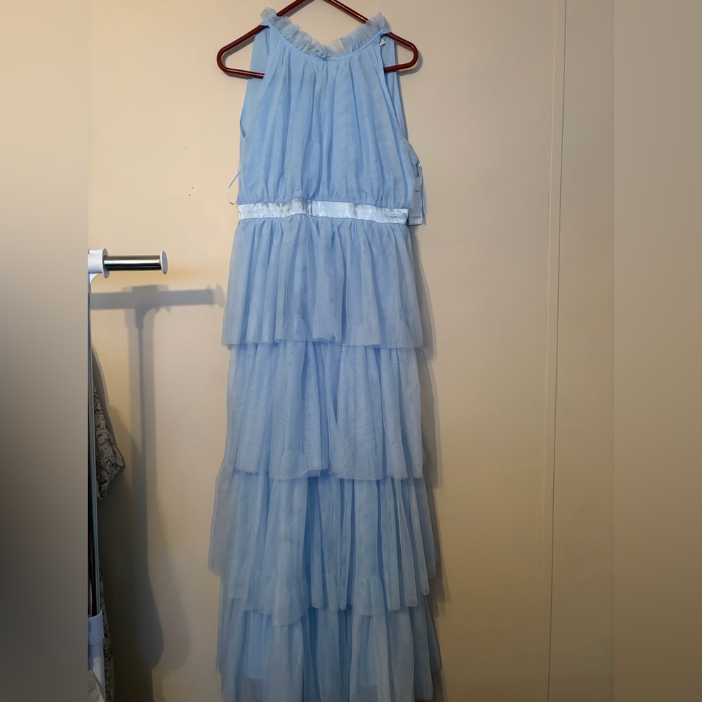 Aura Light Blue Tiered Dress